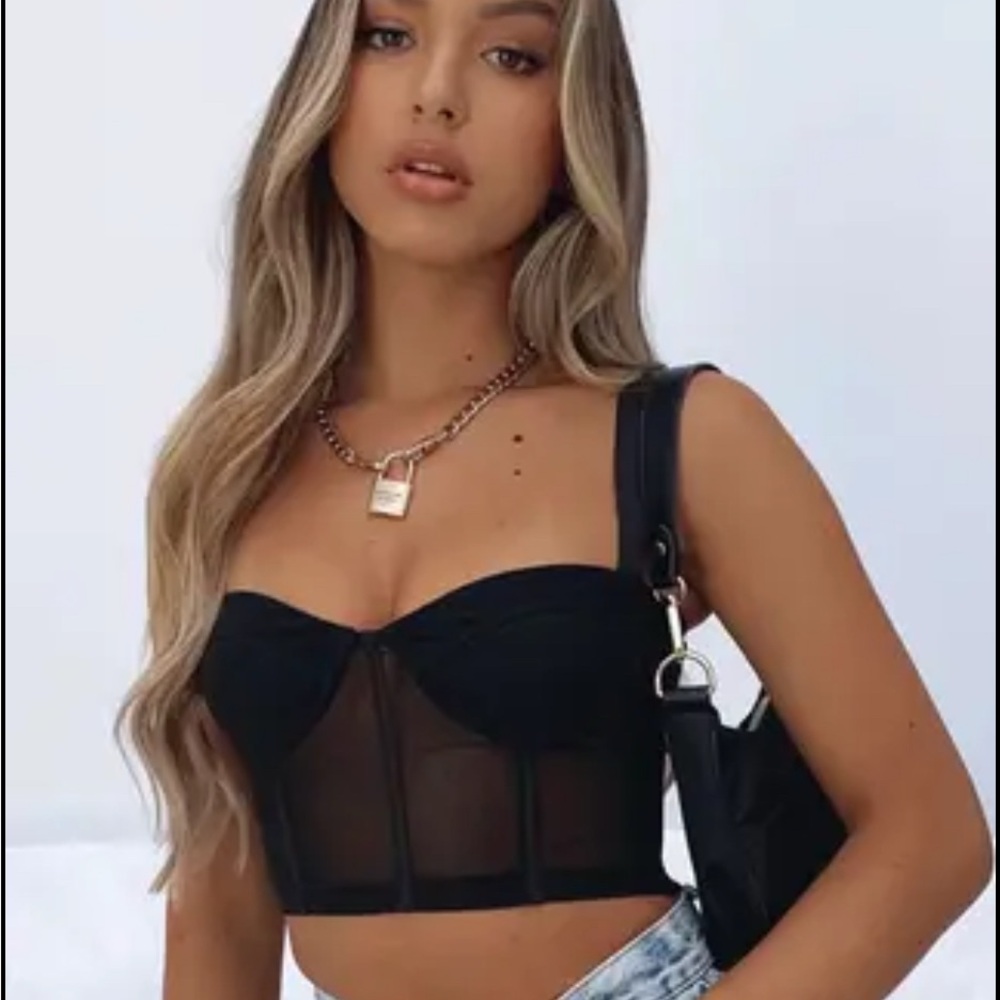 White Fox Black Bustier Top